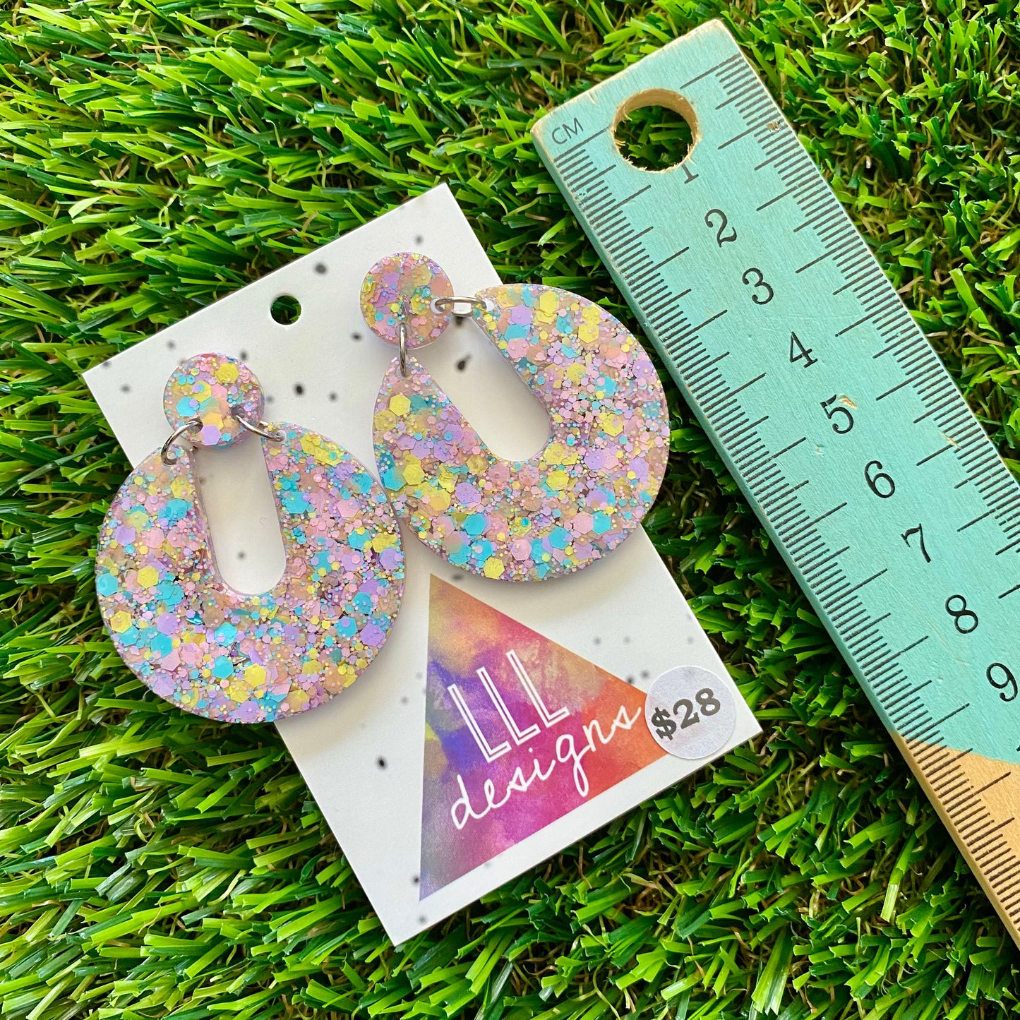 ON SALE!!!!!! Resin Earrings - Pastel Confetti Double Time Dangles!