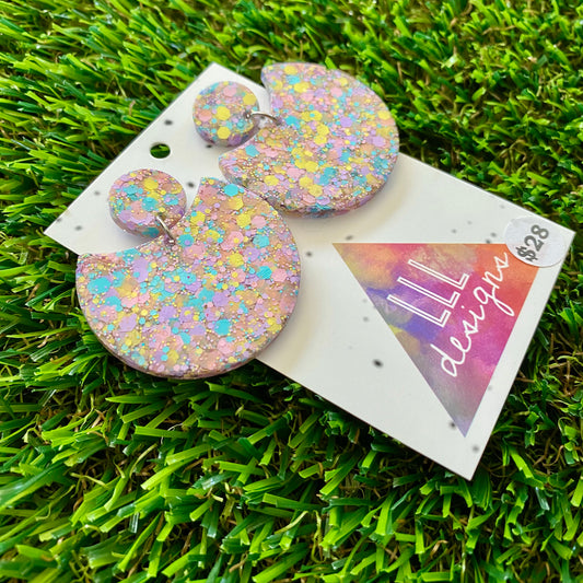 ON SALE!!!!!! Resin Earrings - Pastel Confetti Crescent Dangles!