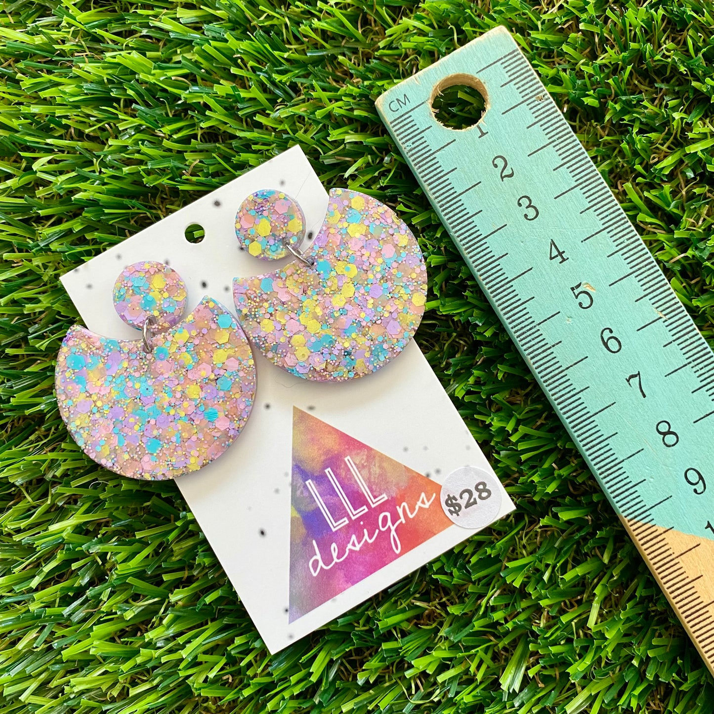 ON SALE!!!!!! Resin Earrings - Pastel Confetti Crescent Dangles!