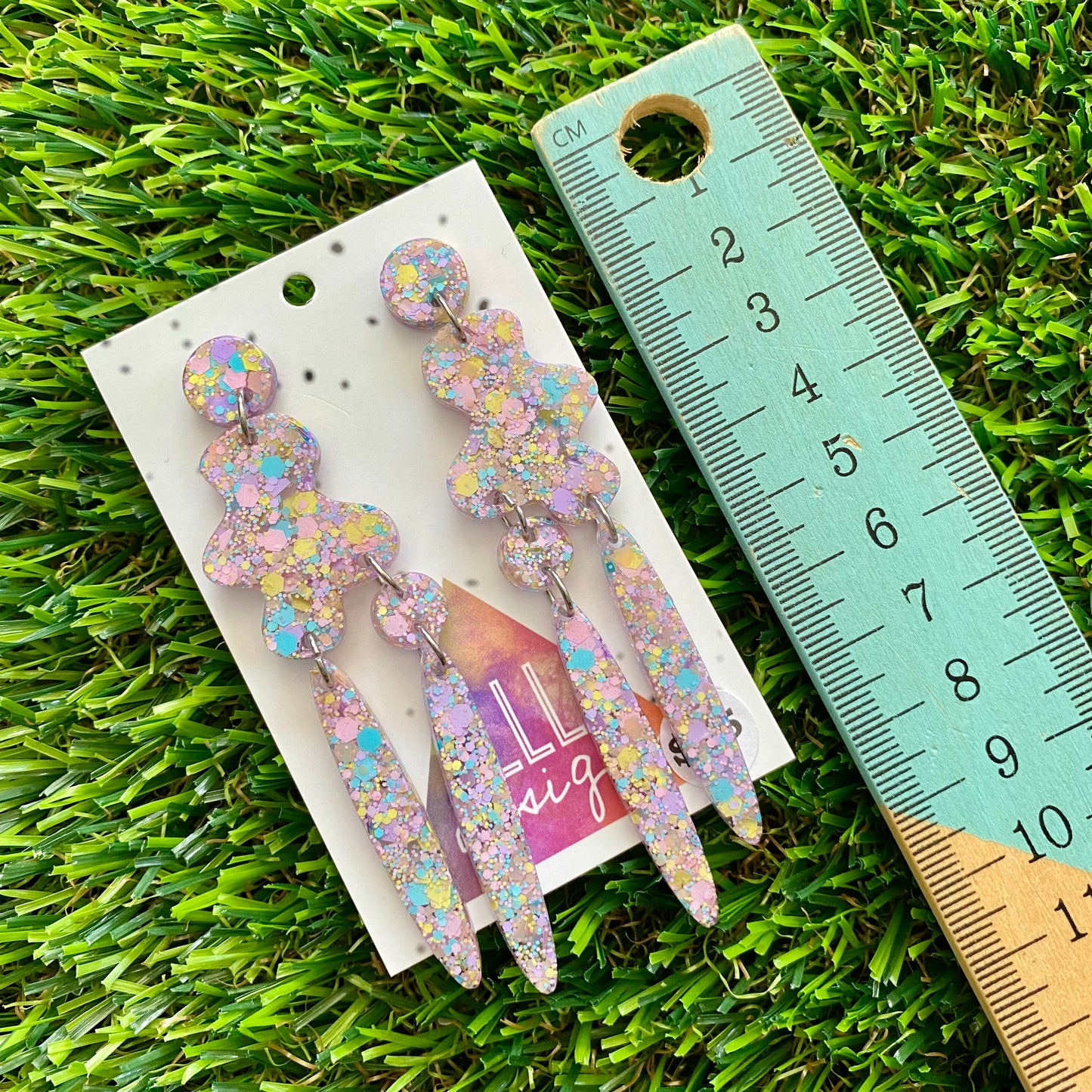 ON SALE!!!!!! Resin Earrings - Pastel Confetti Wiggle Woo Dangles!