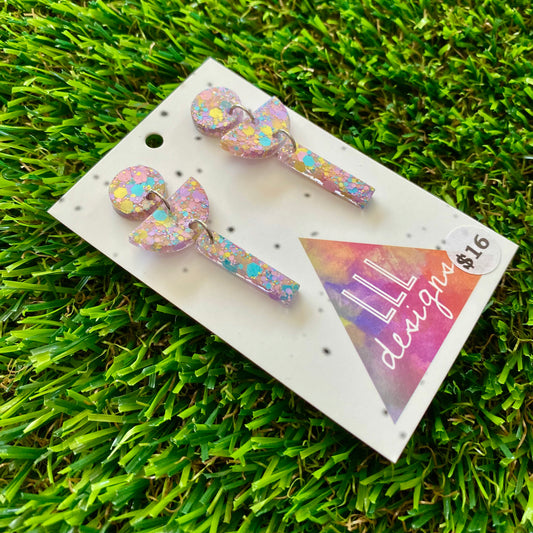 ON SALE!!!!!! Resin Earrings - Pastel Confetti Totem Pole Dangles!