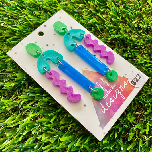 ON SALE!!!!!! Resin Earrings - Blue, Green and Purple A Bit of Everything Dangles!