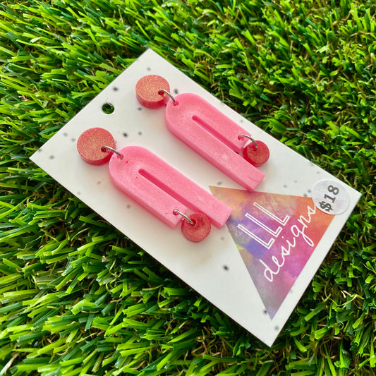 ON SALE!!!!!! Resin Earrings - Red and Pink Side Hustle Dangles!