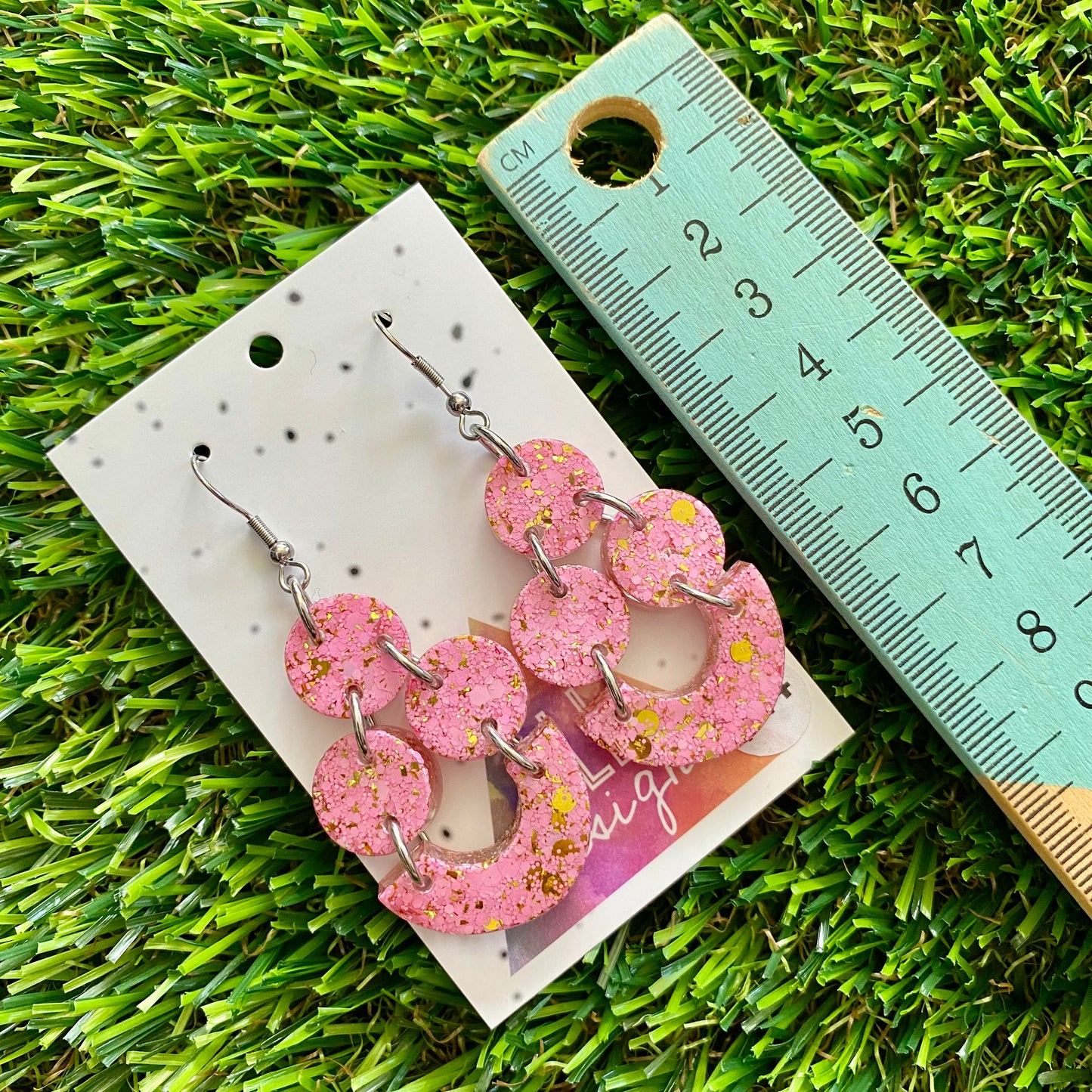 ON SALE!!!!!! Resin Earrings - Pink and Gold Confetti Balancing Basket Dangles Featuring Hook Tops!