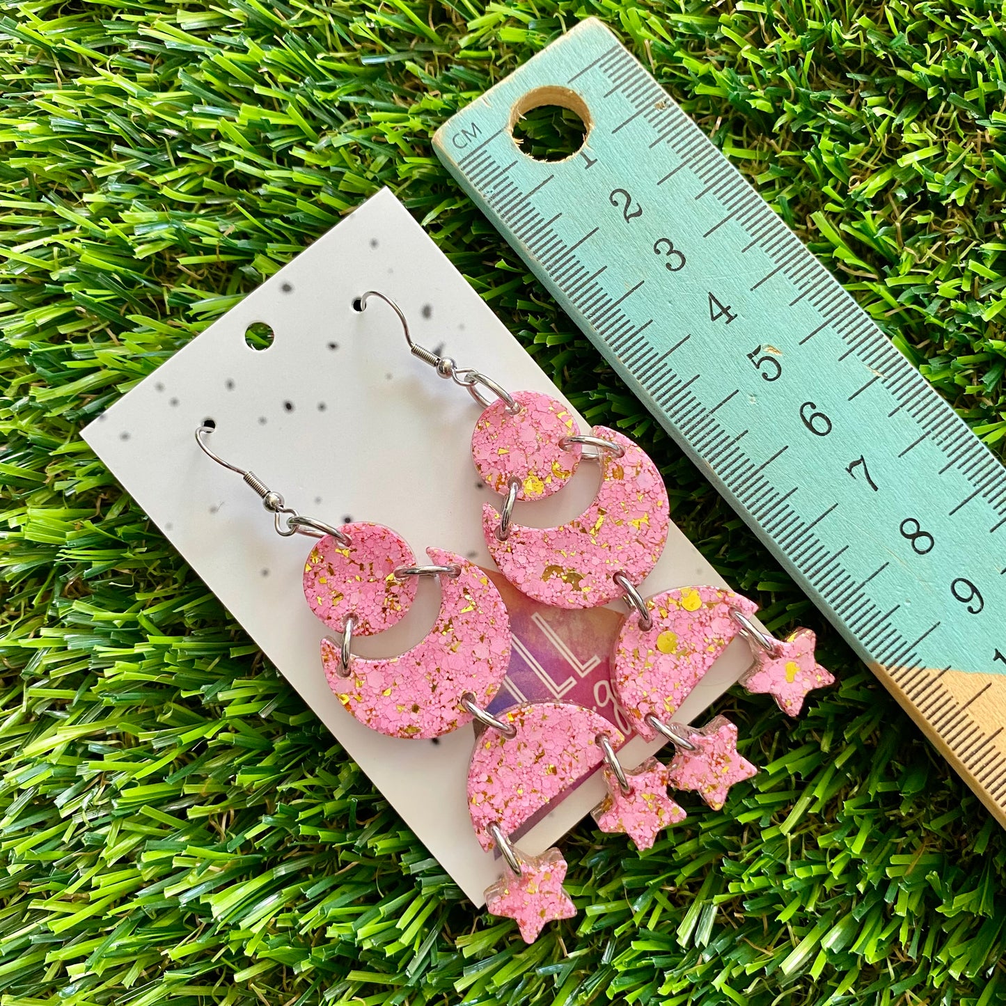 ON SALE!!!!!! Resin Earrings - Pink and Gold Confetti Starry Dream Dangles Featuring Hook Tops!