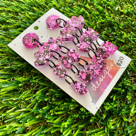 ON SALE!!!!!! Resin Earrings - Pink and Black Confetti Dangles - Stormcloud Dangles!