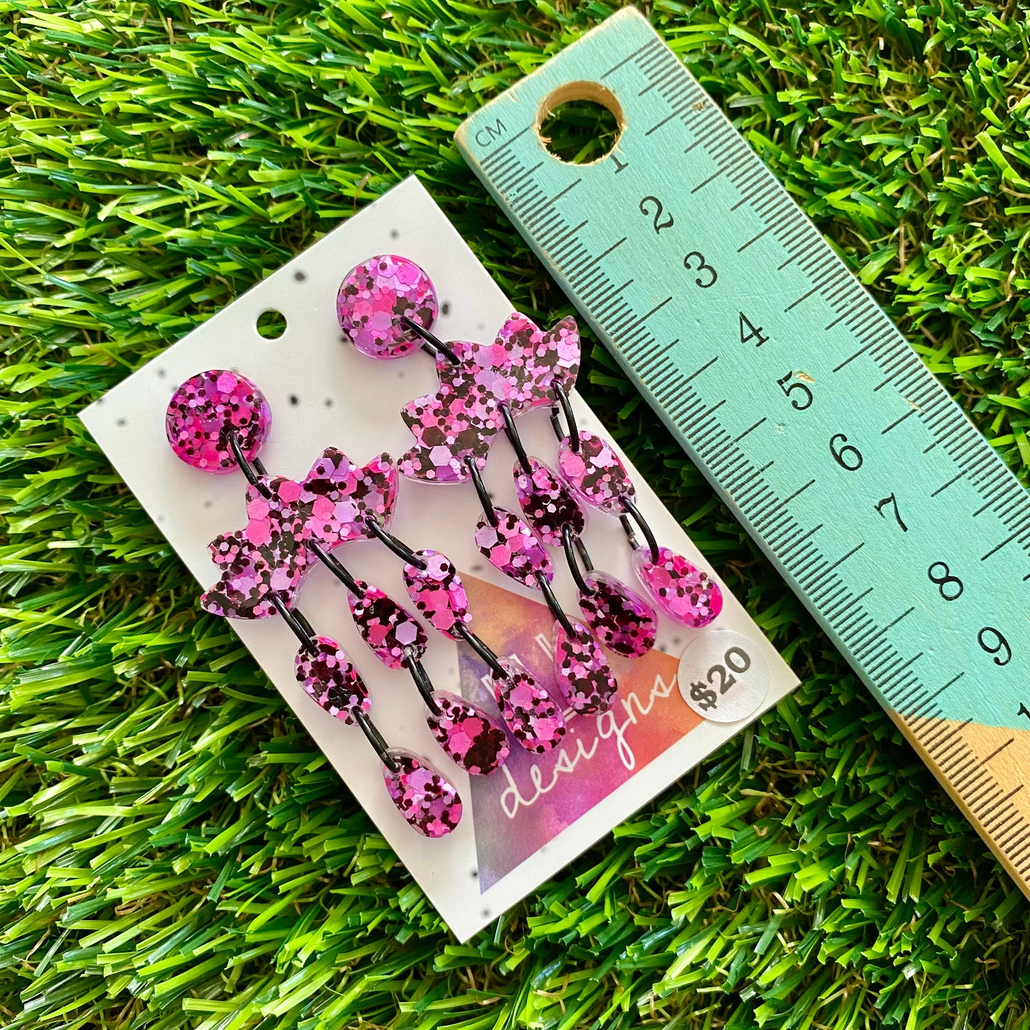 ON SALE!!!!!! Resin Earrings - Pink and Black Confetti Dangles - Stormcloud Dangles!