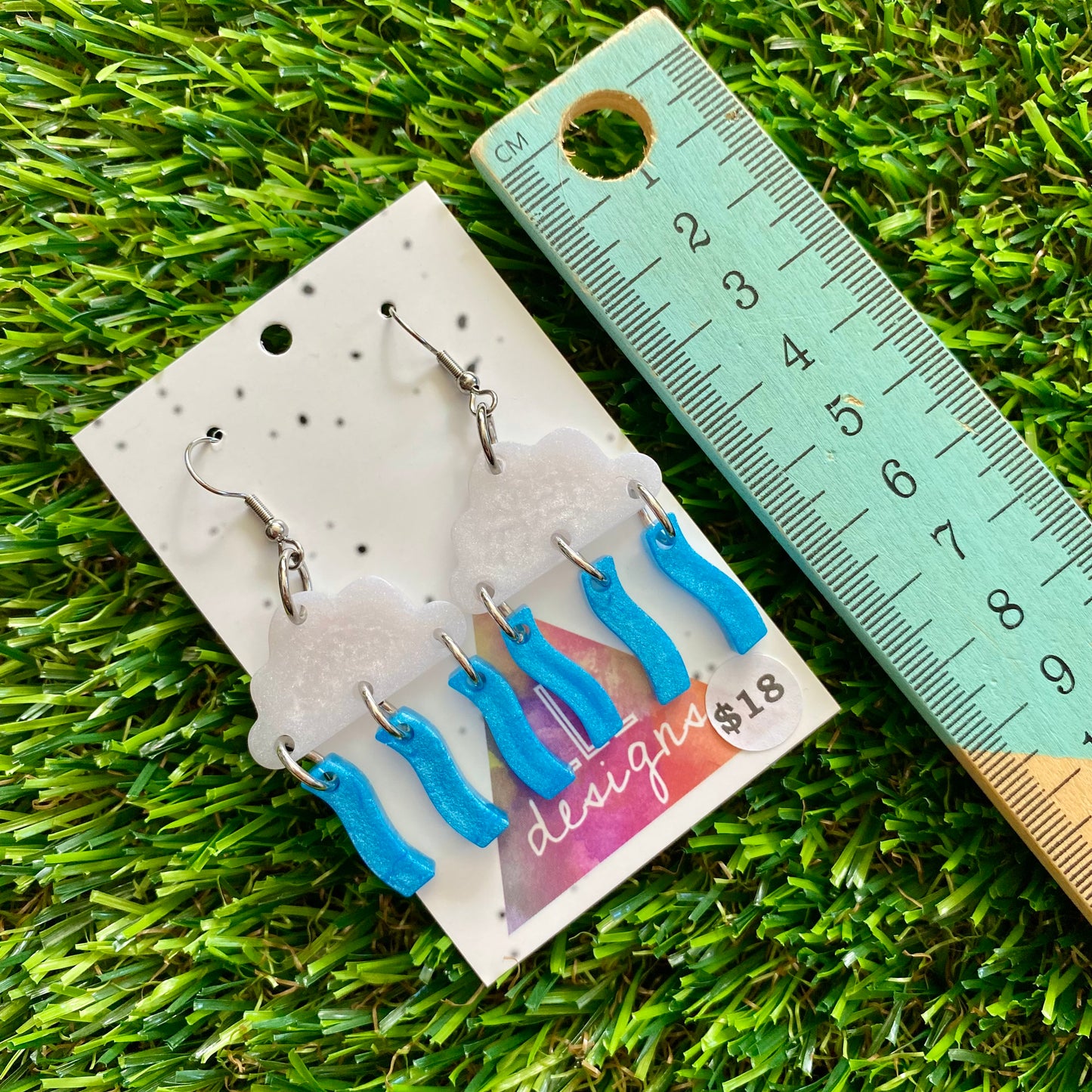 ON SALE!!!!!! Weather Resin Earrings - Rain Clouds with Wiggle Rain Featuring Hook Tops!