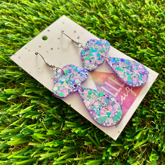 ON SALE!!!!!! Weather Resin Earrings - Purple Multi Confetti Rain Featuring Hook Tops!