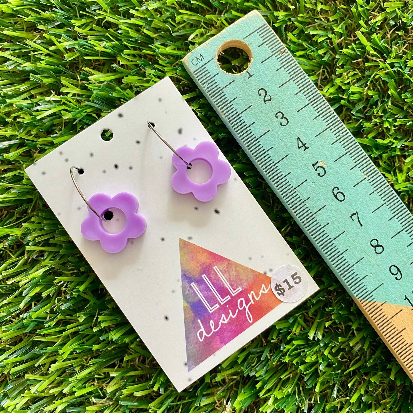 ON SALE!!!!!! Resin Earrings - Purple Mini Daisies Featuring a Silver Hoop!