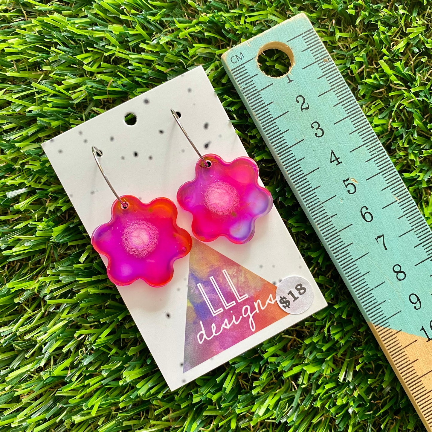 ON SALE!!!!!! Alcohol Ink Resin Earrings - Pink and Purple Flowers Featuring a Silver Hoop!