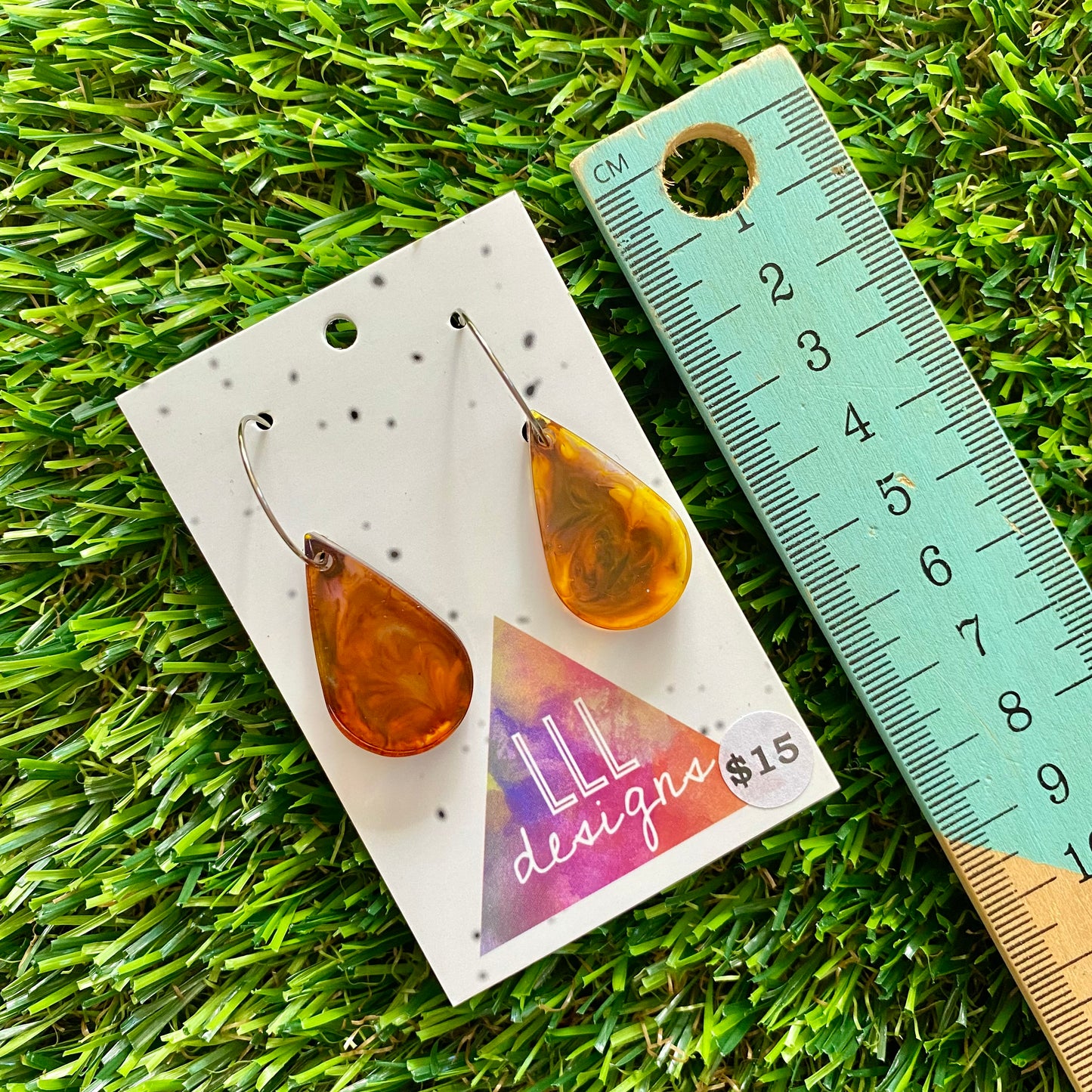 ON SALE!!!!!! Alcohol Ink Resin Earrings - Amber Droplets Featuring a Silver Hoop!