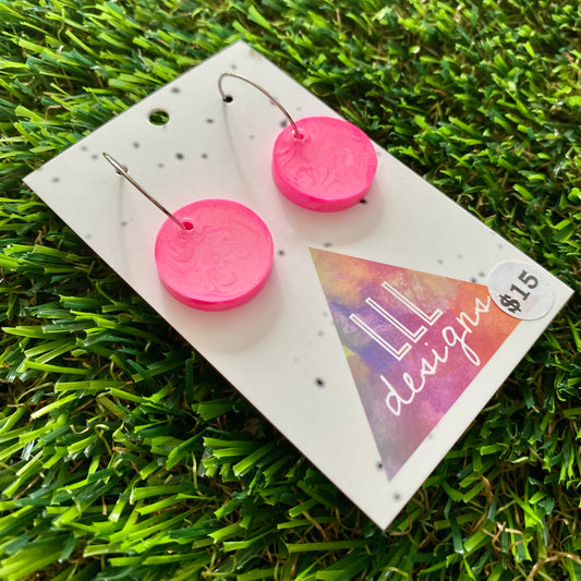 ON SALE!!!!!! Alcohol Ink Resin Earrings - Pink Circles Featuring a Silver Hoop!