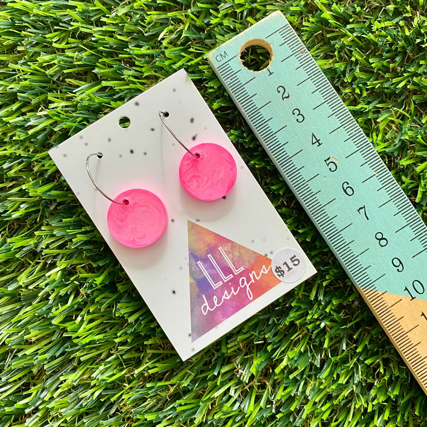 ON SALE!!!!!! Alcohol Ink Resin Earrings - Pink Circles Featuring a Silver Hoop!