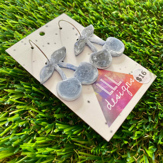 ON SALE!!!!!! Alcohol Ink Resin Earrings - Blue and White Cherries Featuring a Silver Hoop!