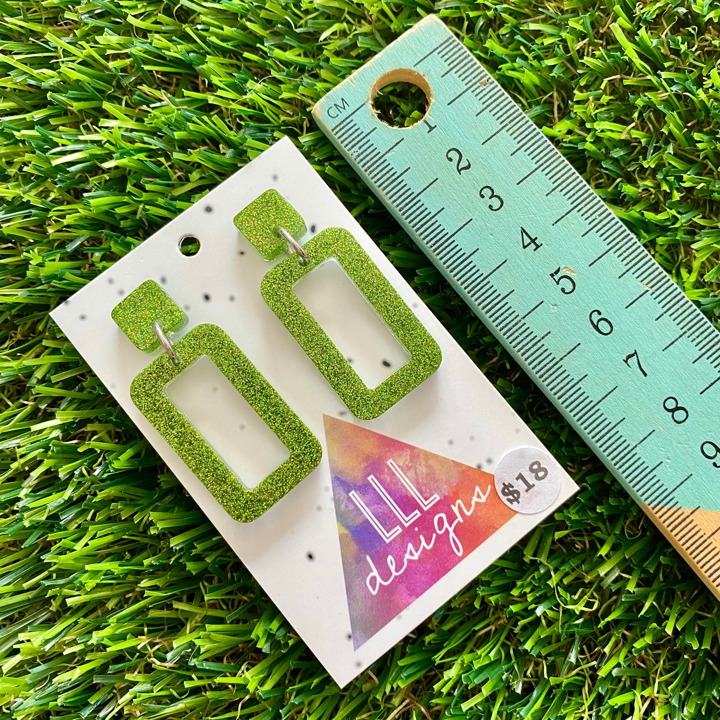 ON SALE!!!!!! Resin Earrings - Olive Glitter Rectangle Dangles!