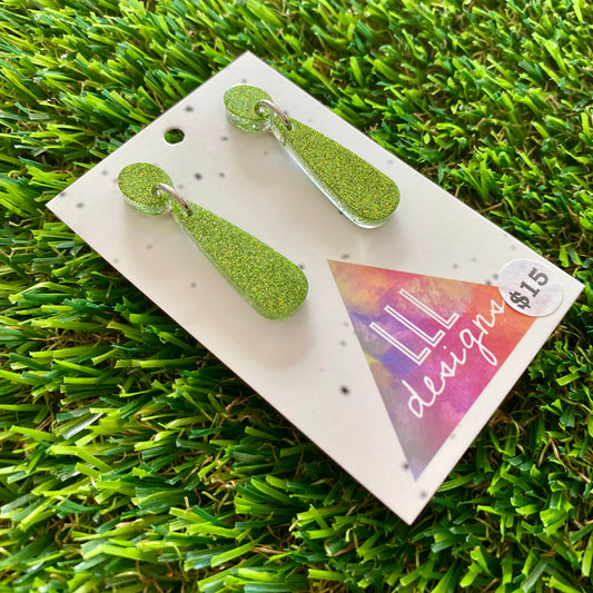 ON SALE!!!!!! Resin Earrings - Olive Glitter Droplet Dangles!