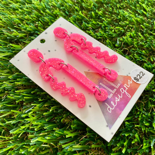 ON SALE!!!!!! Resin Earrings - Neon Glitter Pink A Bit of Everything!