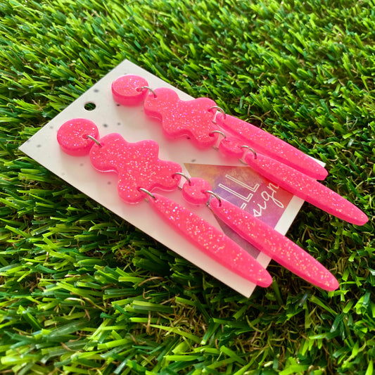 ON SALE!!!!!! Resin Earrings - Neon Glitter Pink Wiggle Woo!