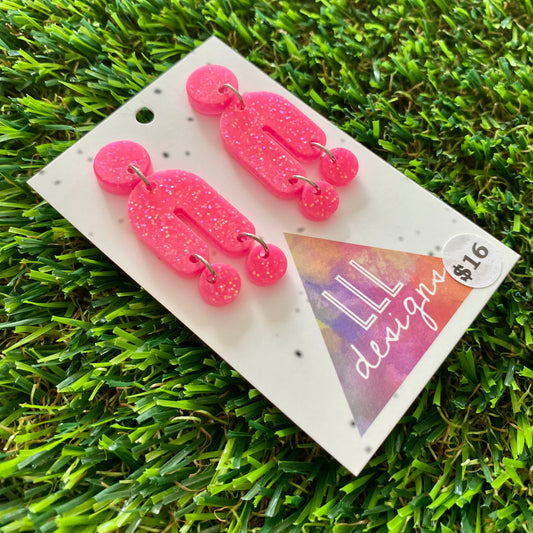 ON SALE!!!!!! Resin Earrings - Neon Glitter Pink Balancing Act!