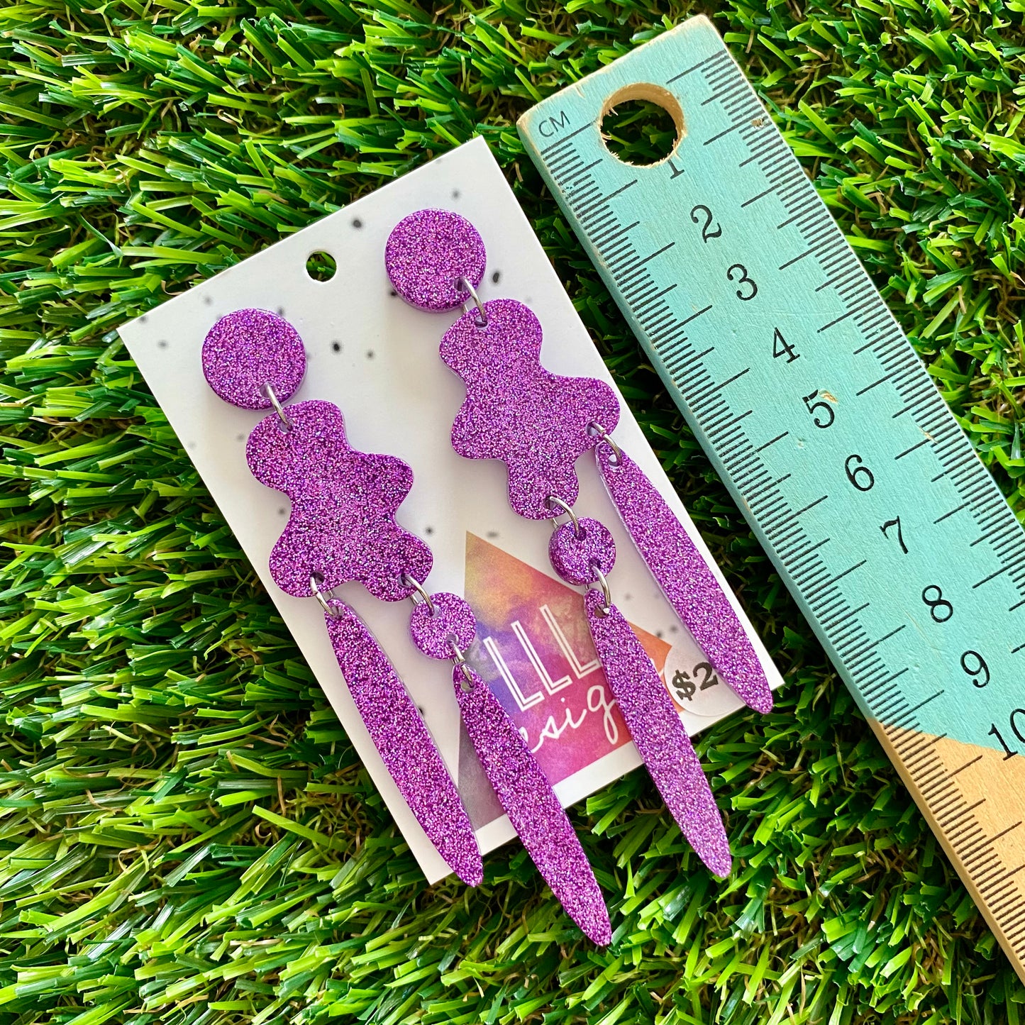 ON SALE!!!!!! Resin Earrings - Glitter Purple Wiggle Woo!