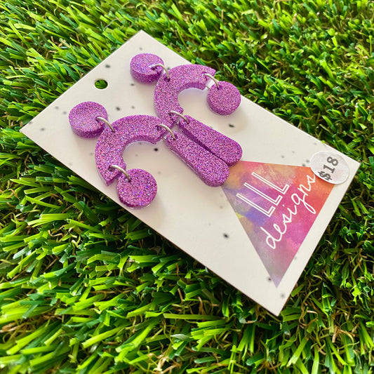 ON SALE!!!!!! Resin Earrings - Glitter Purple Trapeze!