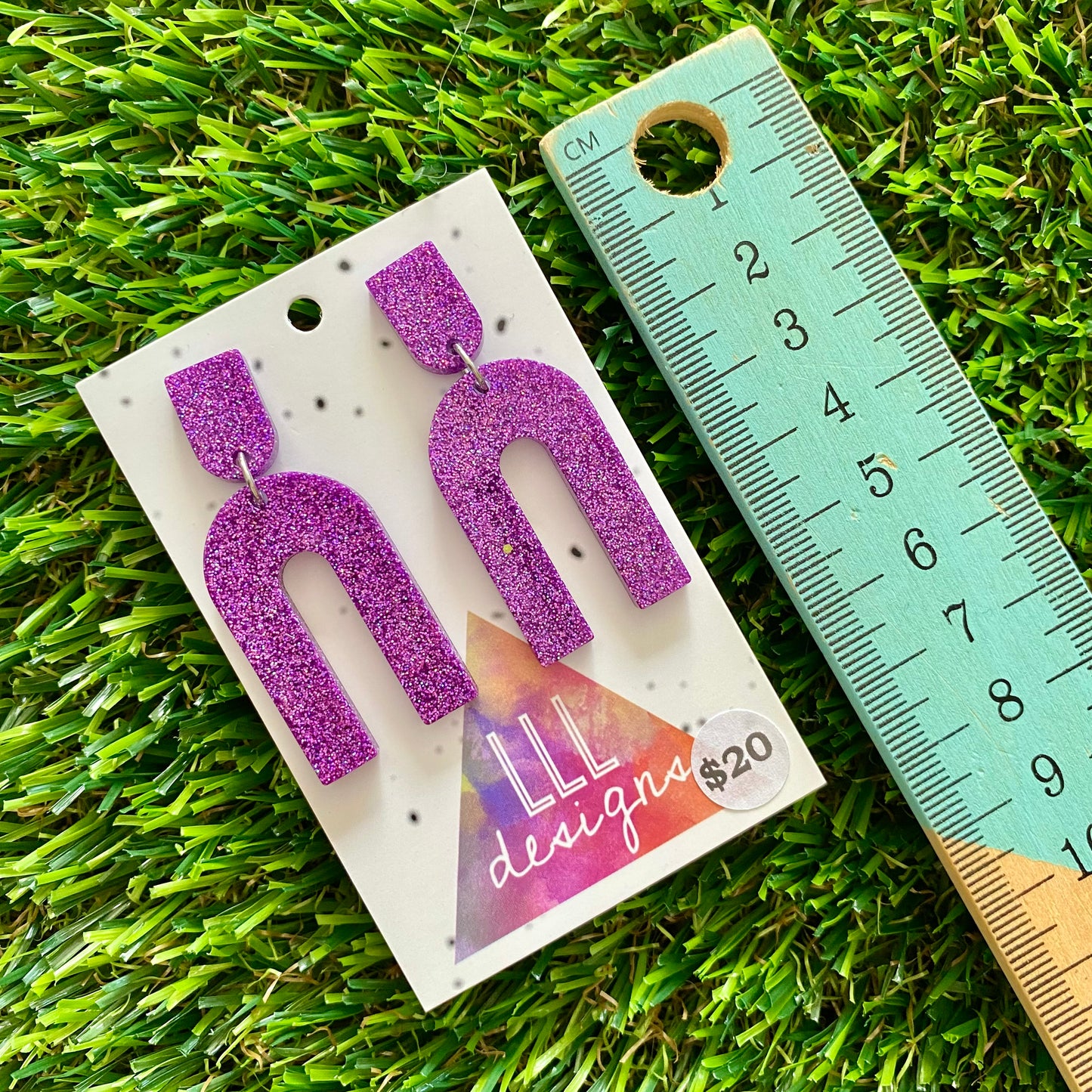 ON SALE!!!!!! Resin Earrings - Glitter Purple Open Arches!