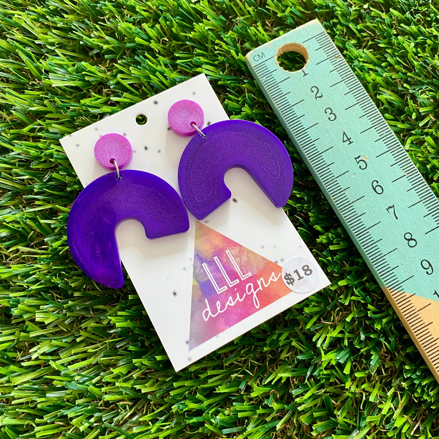 ON SALE!!!!!! Resin Earrings - Purple Chameleon Tail Featuring a Pink Top!