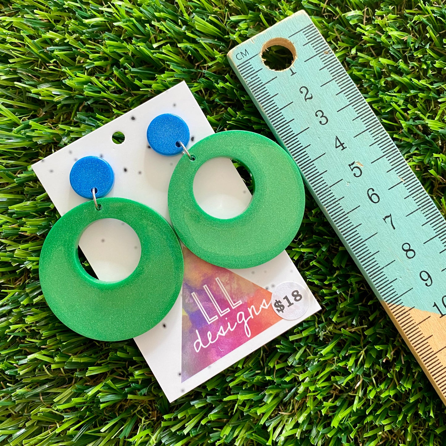 ON SALE!!!!!! Resin Earrings - Blue and Green Retro Vibe Dangles!