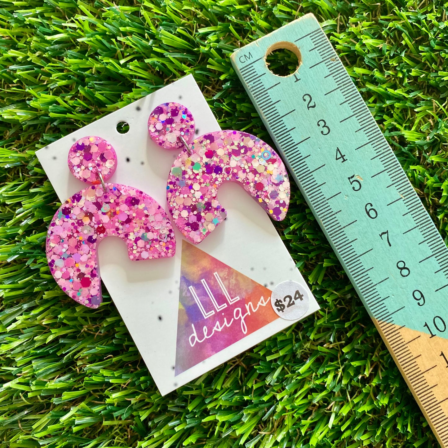 ON SALE!!!!!! Resin Earrings - Pink Multi Glitter