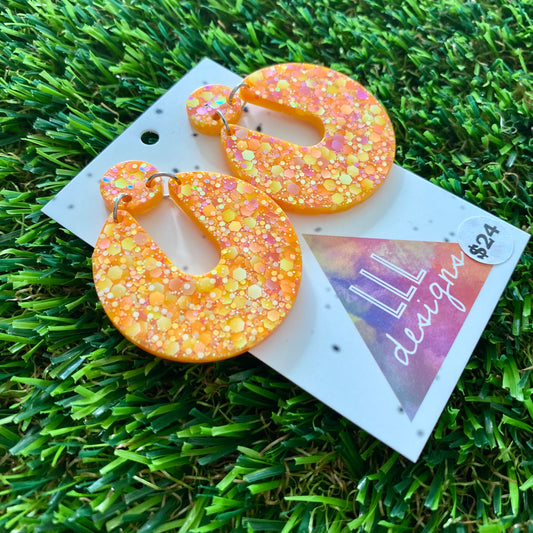 ON SALE!!!! Resin Earrings - Orange Multi Glitter Double Time Dangles!