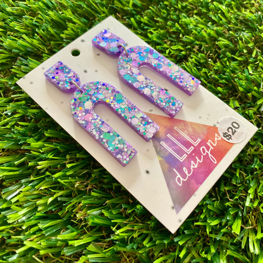 ON SALE!!!! Resin Earrings - Purple Multi Glitter Open Arched Dangles!