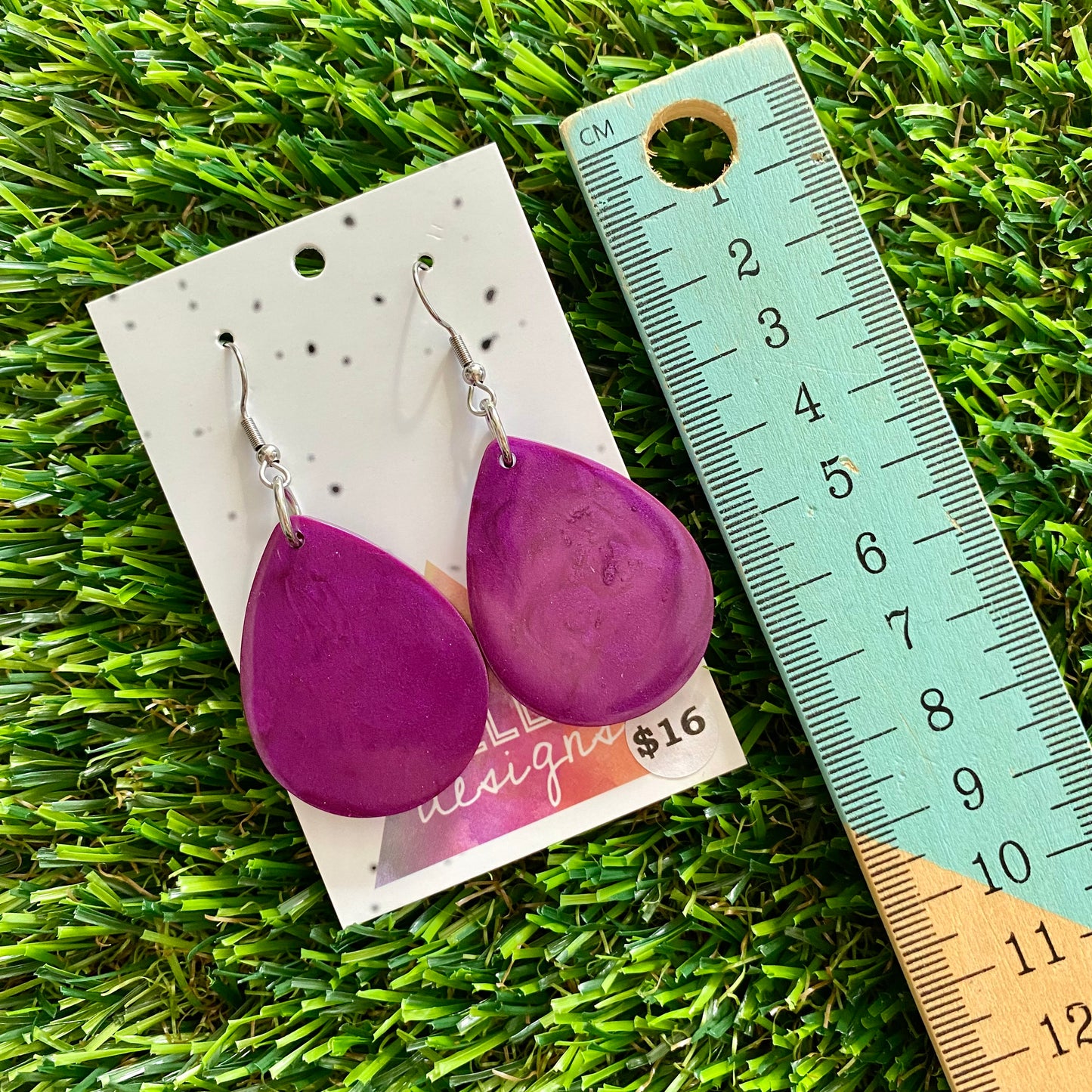 ON SALE!!!! Resin Earrings - Purple Large Drops Featuring Silver a Hook Top!
