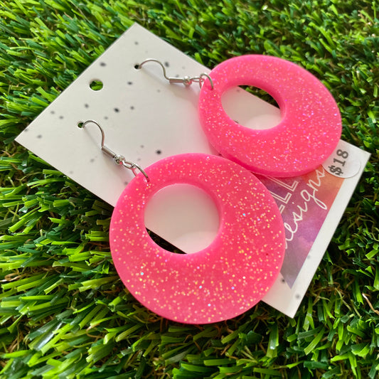 ON SALE!!!! Resin Earrings - Neon Pink Retro Vibes Featuring a Hook Top!