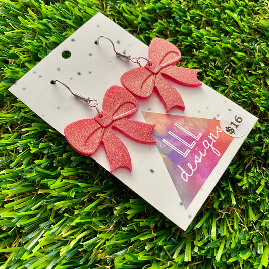 ON SALE!!!! Resin Earrings - Glitter Red Bows Featuring a Hook Top!