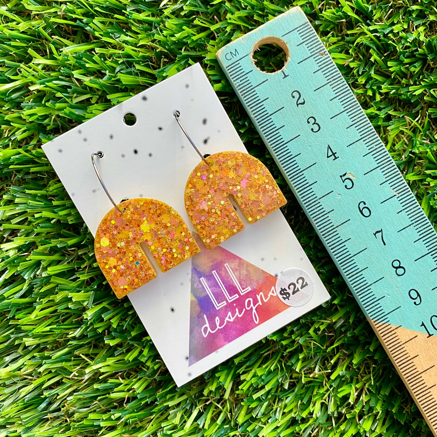 ON SALE!!!! Resin Earrings - Gold Multi Glitter Chunky Arches Featuring Silver Hoops!