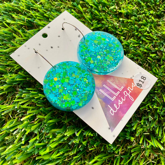 ON SALE!!!! Resin Earrings - Chunky Glitter Globe Featuring Silver Hoops!