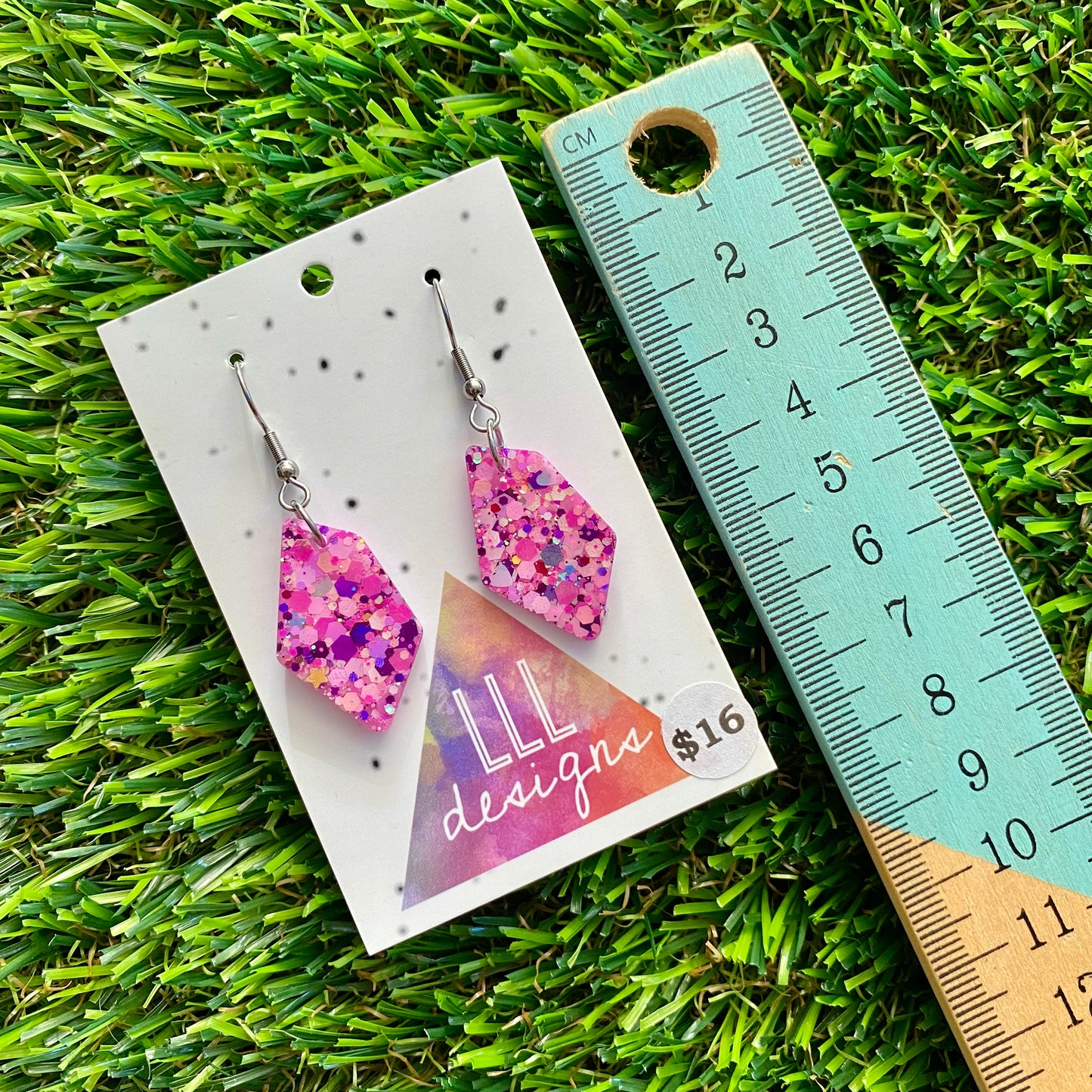 ON SALE!!!! Resin Earrings - Pink Multi Glitter Abstract Dangles Featuring a Hook Top!