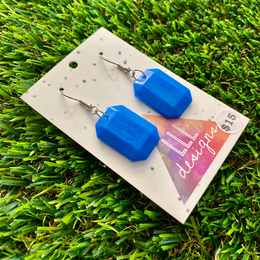 ON SALE!!!! Resin Earrings - Royal Blue Gem Style Rectangle Dangle Featuring a Hook Top!