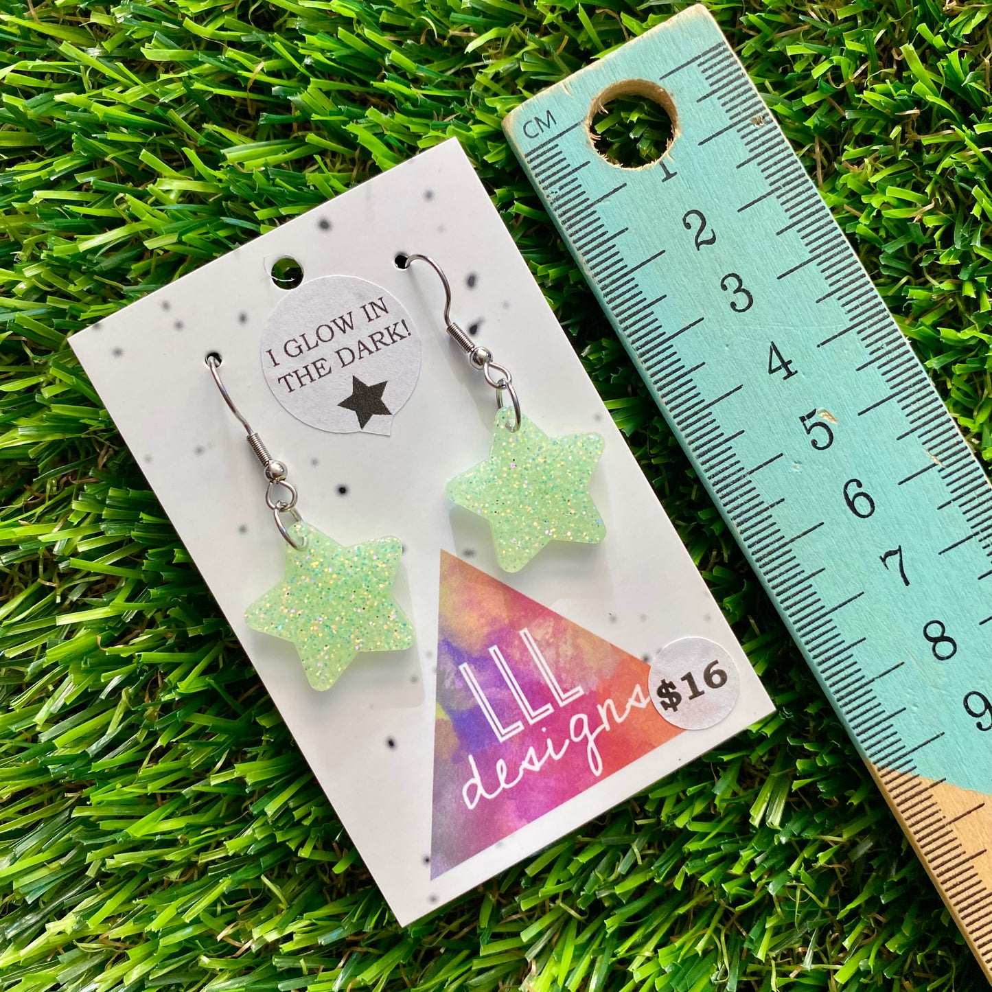 ON SALE!!!! Resin Earrings - Glow Stars Featuring a Hook Top!