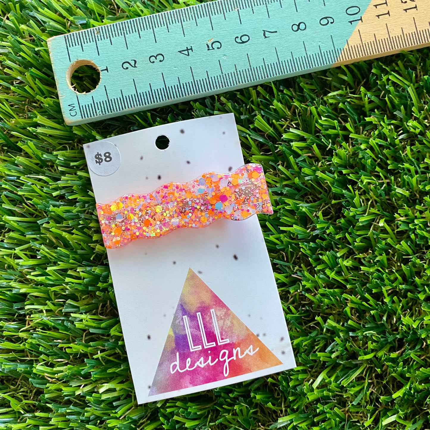 Handmade Resin Hair Clip - Pink and Orange Glitter Wave Hair Clip!