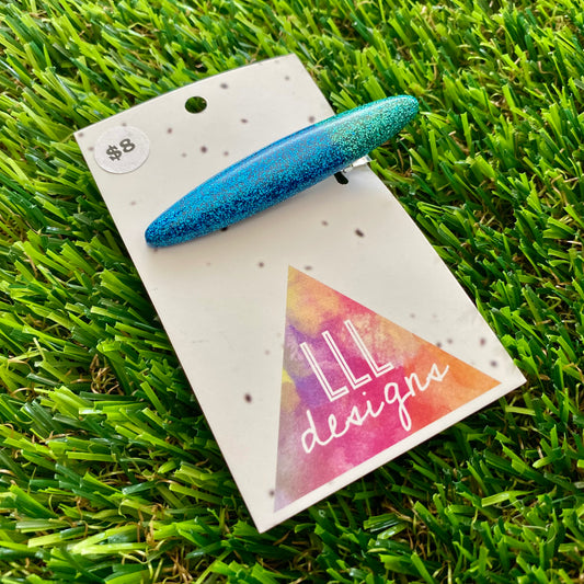Handmade Resin Hair Clip - Glitter Two Tone Blue Rounded Edge Bar Hair Clip!