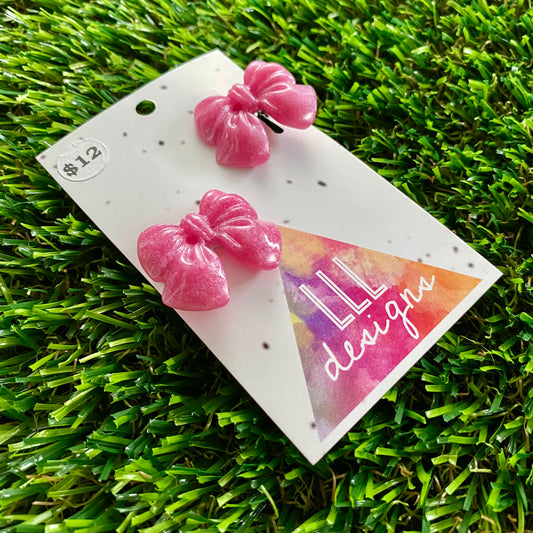 Handmade Resin Hair Clip - Pale Pink - Small Chunky Bow Hair Clip Pair!