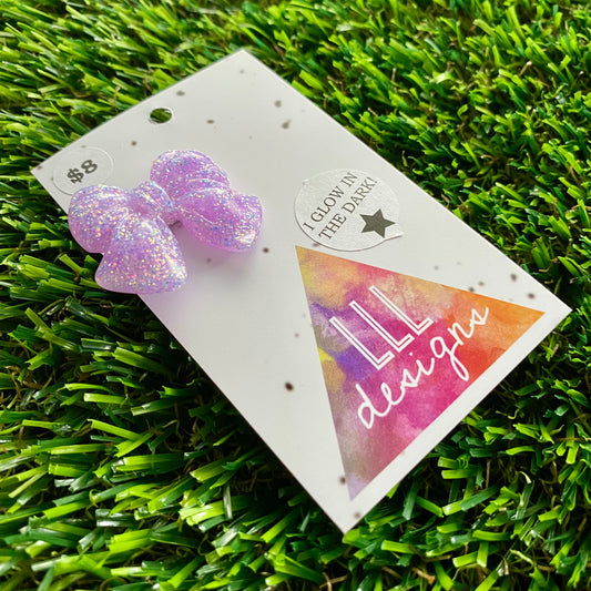 Handmade Resin Hair Clip - Glow In Dark Lavender - Medium Chunky Bow Hair Clip!