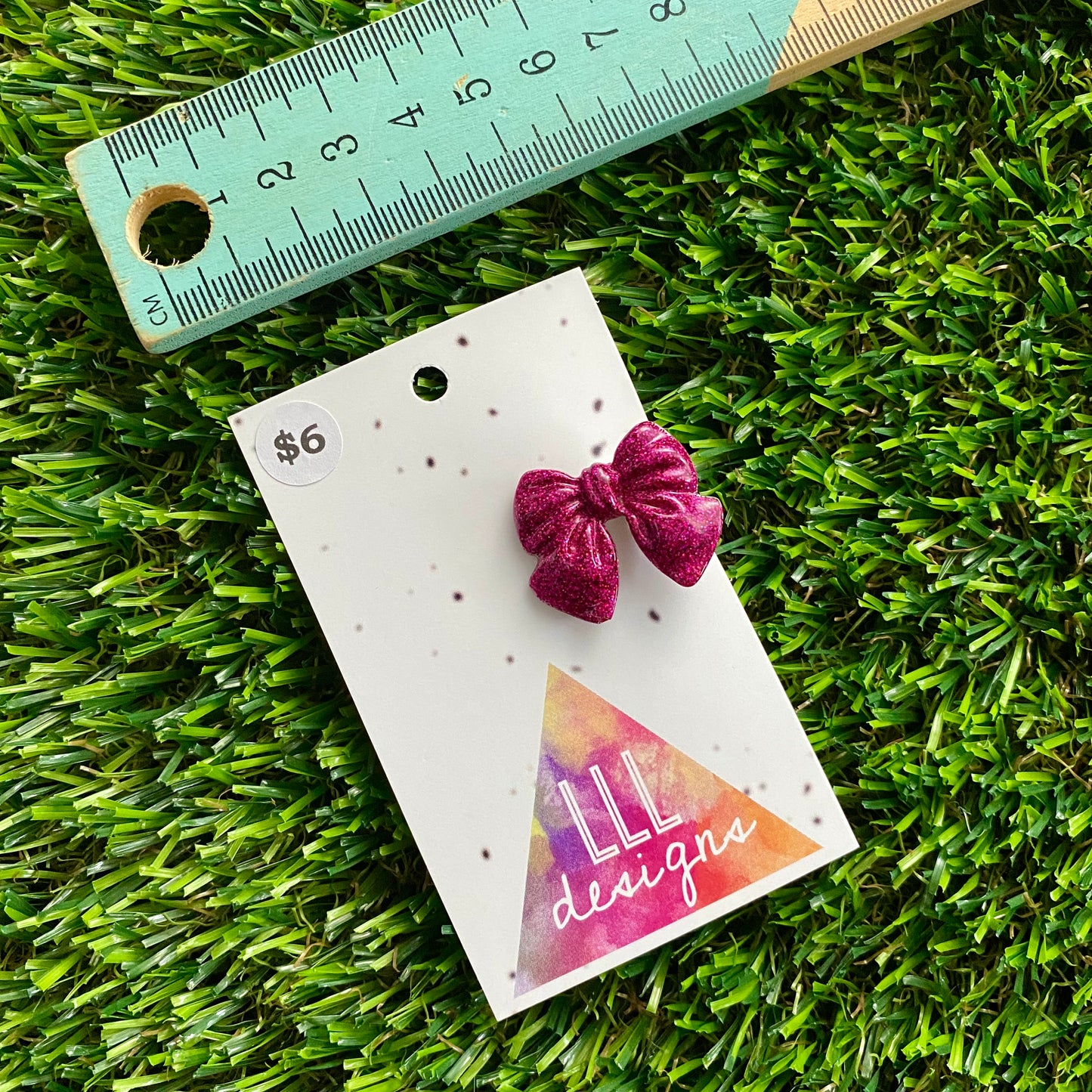 Handmade Resin Hair Clip - Glitter Deep Pink - Small Chunky Bow Hair Clip!