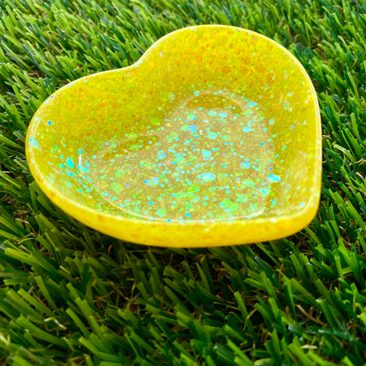 Resin Heart Dish - Chunky Yellow Glitter! Brighten Up Your Life with this Bold and Fun Piece!