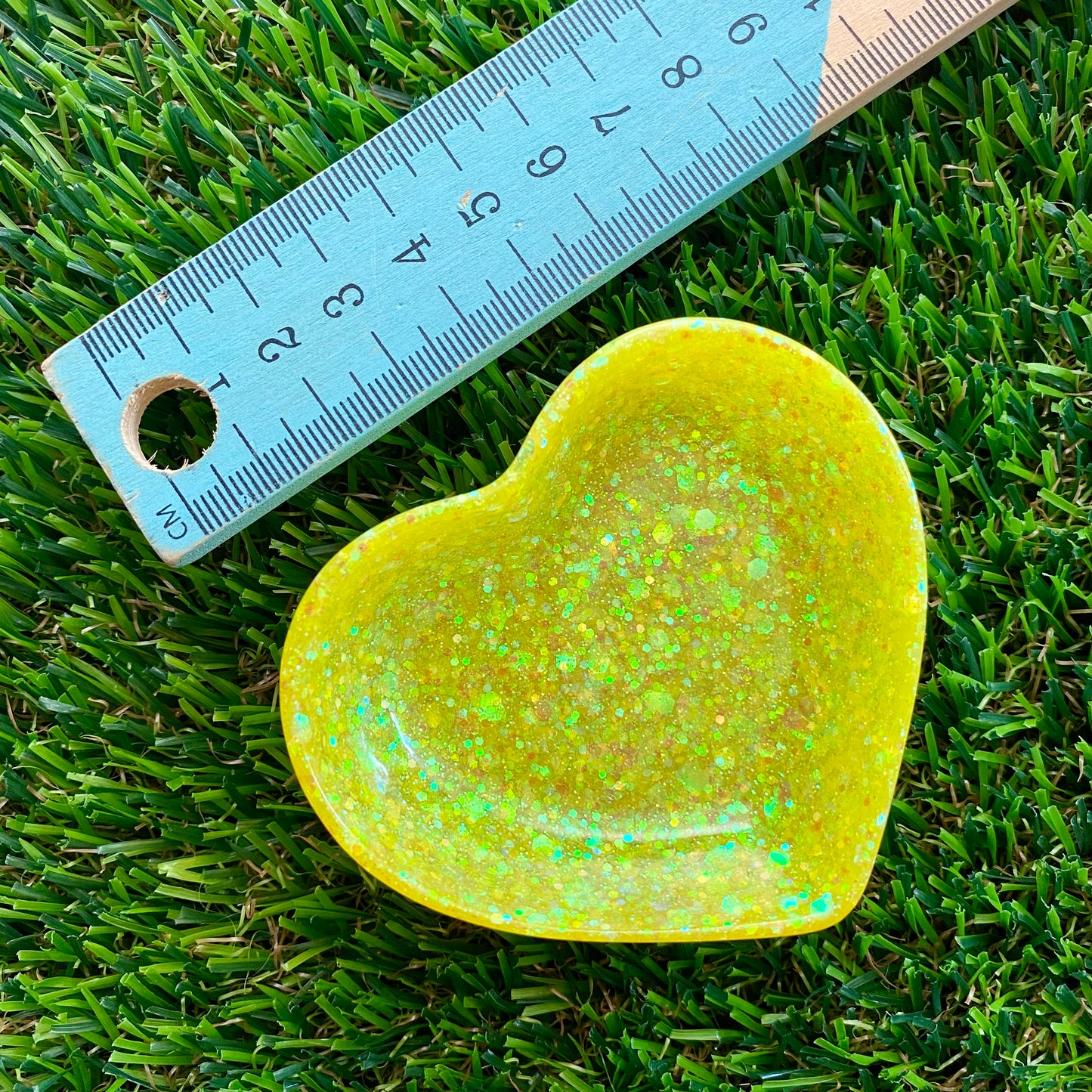 Resin Heart Dish - Chunky Yellow Glitter! Brighten Up Your Life with this Bold and Fun Piece!