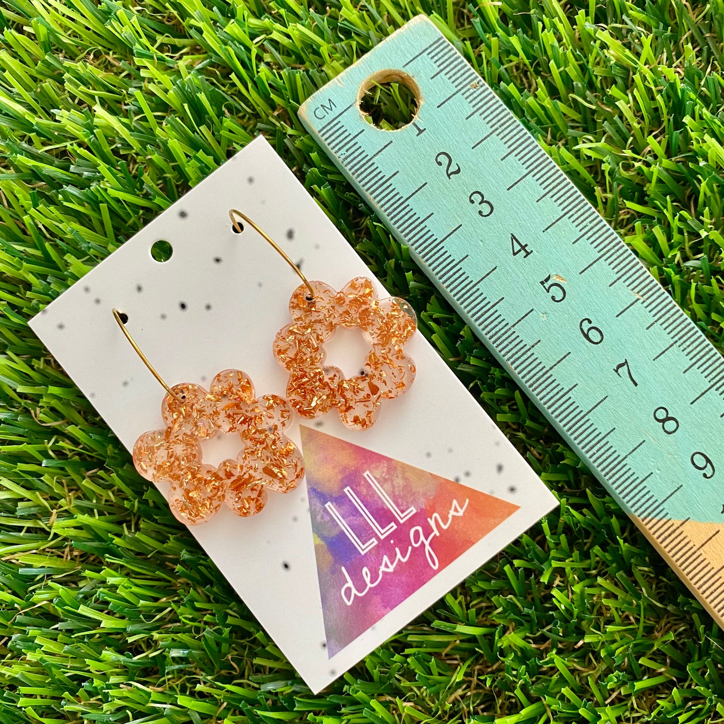ON SALE!!!! Resin Earrings - Copper Foil Floral Wreath Featuring a Gold Hoop!