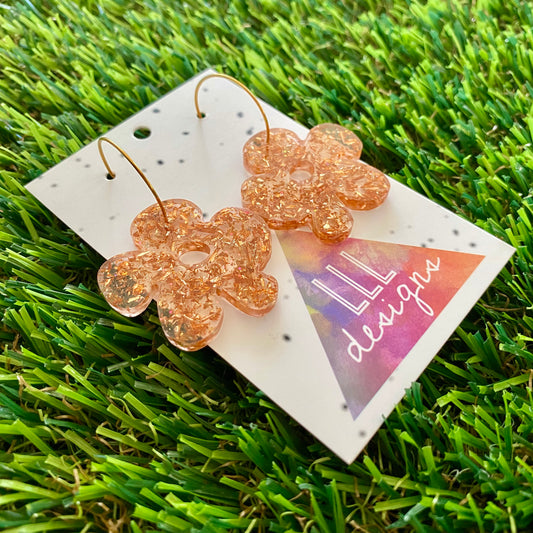 ON SALE!!!! Resin Earrings - Copper Foil Asymmetrical Flower Featuring a Gold Hoop!