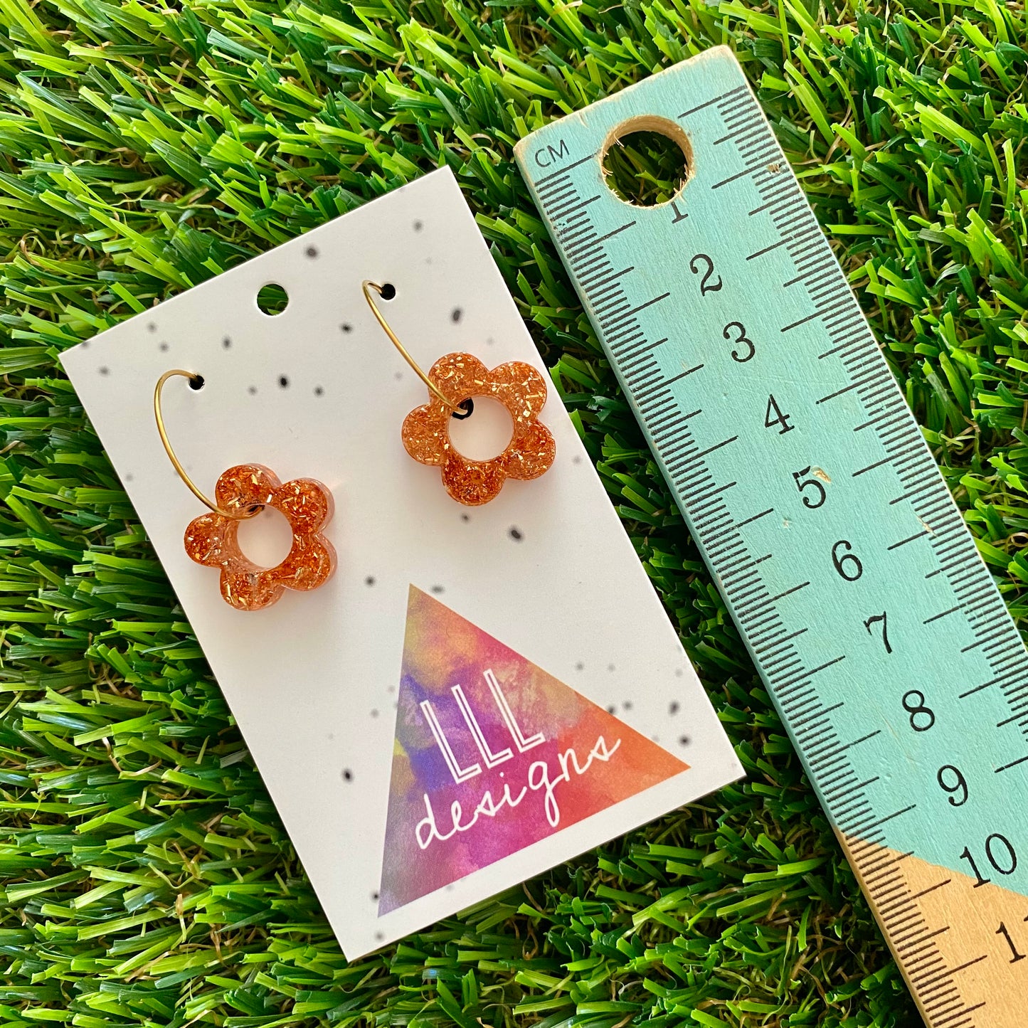 ON SALE!!!! Resin Earrings - Copper Foil Mini Daisy Featuring a Gold Hoop!